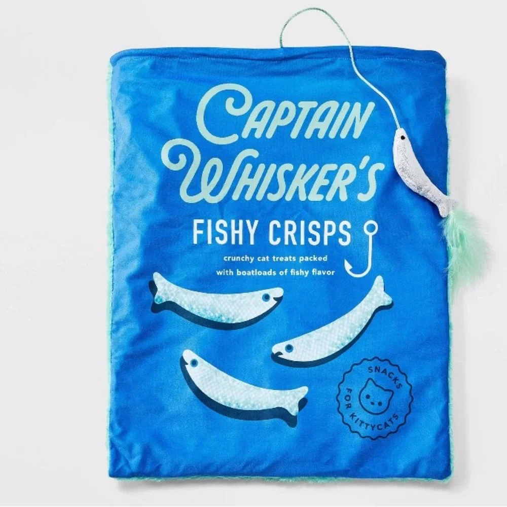 Captain Whiskers Fish Crisps Crinkle Bag Cat Plush Toy - Boots & Barkley™ NWT